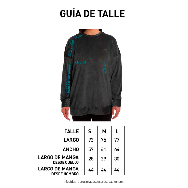 Tabla de talles BUZO CUELLO REDONDO MUJER - SOLANA